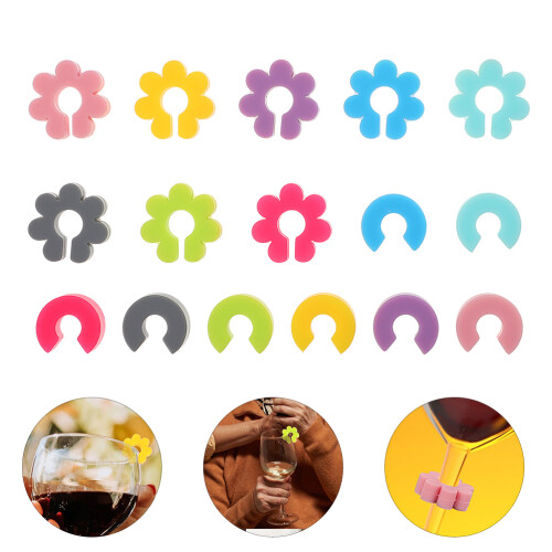 16Pcs Vin Charm Tags Silikon Blomformade Vin Drink Markörer 2