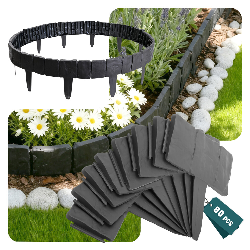 Vounot 80 X Garden Edge Border Cobbled Stone Effect Lawn Fence 20 Meter, Grey 6977999840907