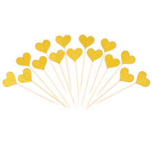 50Stk Goldene Heart Cupcake Toppers Glitzer Hochzeit