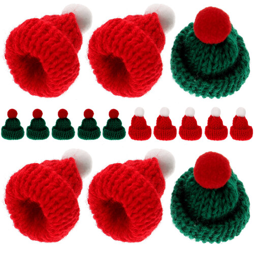24Pcs Assorted Color Mini Christmas Hats Wool Yarn Doll Decorations 2