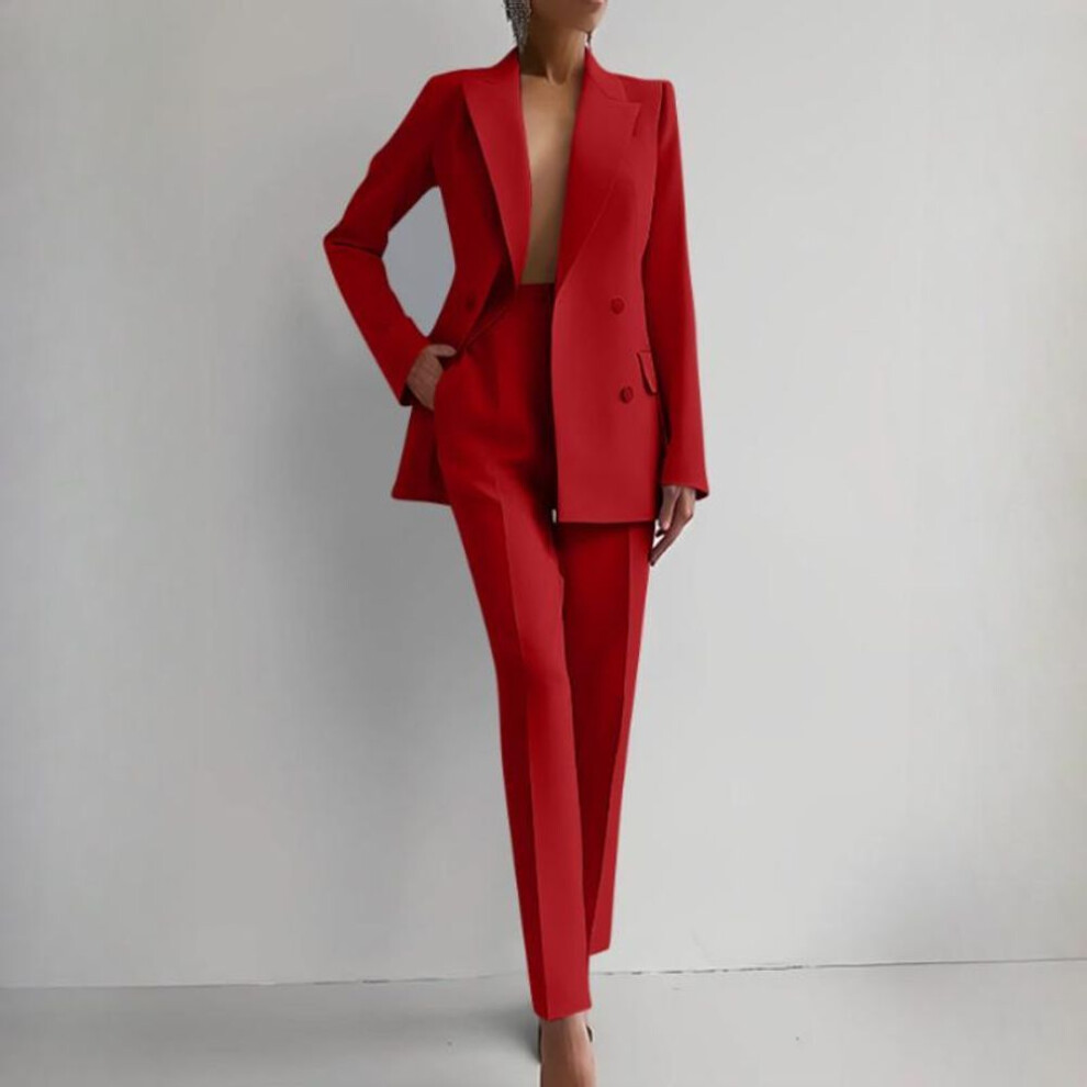 (red, L) Spring Two Piece Suit Women's Blazer Suit Office Women Long Sleeve Blazer And Pant Sets-image-OPC-PMNSRQT-NEW