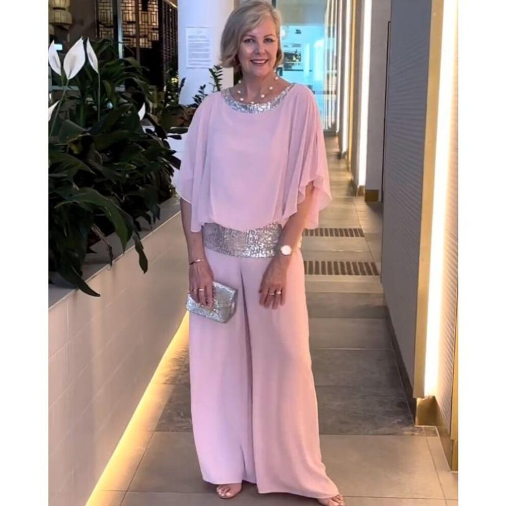 (pink, M) Spring Autumn Round Neck Sequin Color Blocked Bata Fashion Daily Shirt Wide Leg Pants Set For Women-image-OPC-PMNSRSR-NEW