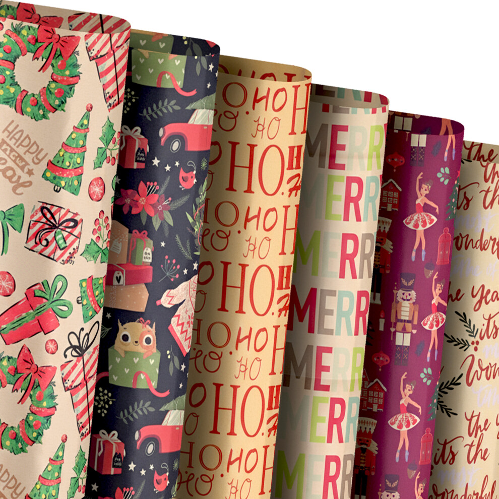 Kraft & Co - Christmas Kraft Wrapping Paper 12 Sheets Set - 70 X 50Cm (Buzz)