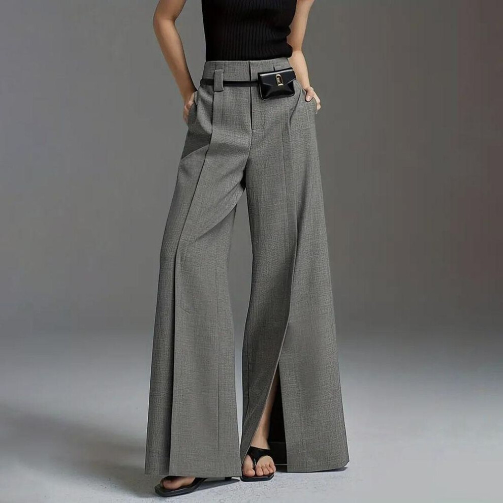 (grey, XL) Women's Fashion Solid Color Wide Leg Pants-image-OPC-PMNSVKP-NEW