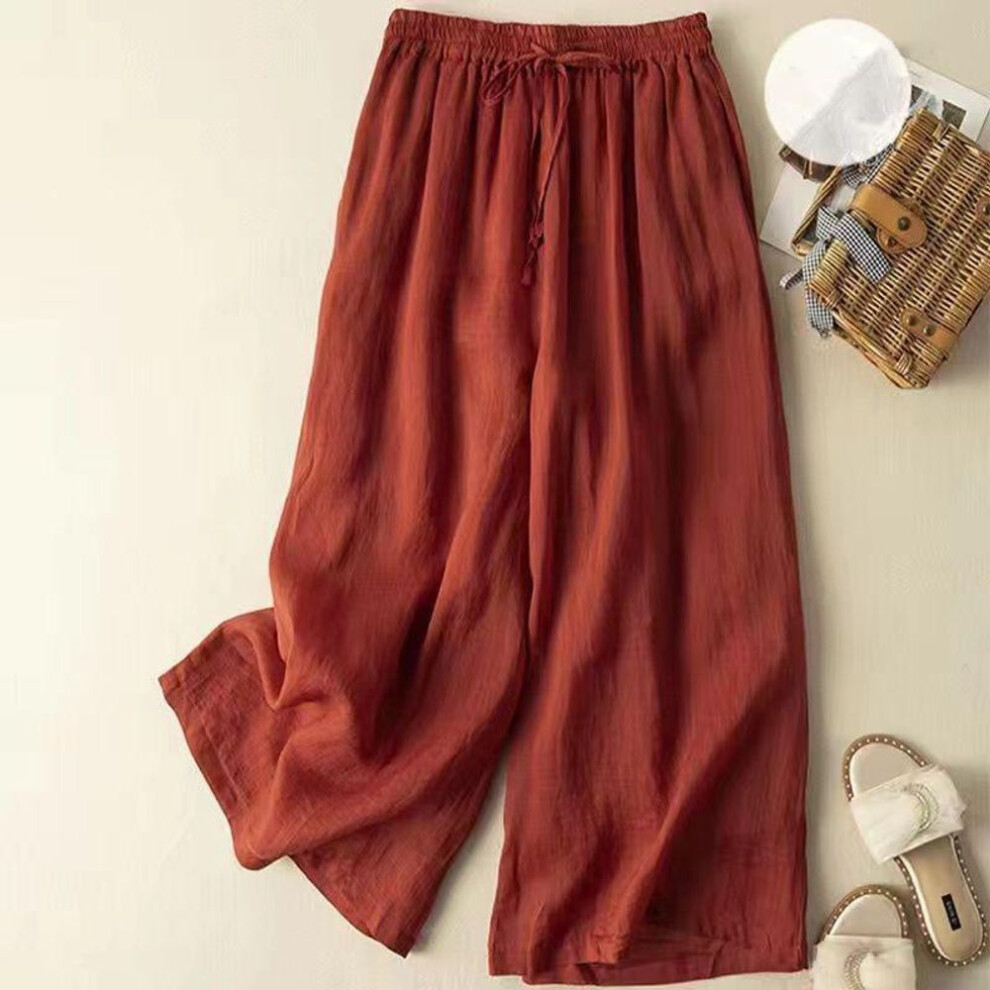 (red, XXL) Purple Linen Casual Elastic High Waist Loose Women's Pants Korean Fashion Wide Leg Ankle-length Pants For Women-image-OPC-PMNSYZC-NEW