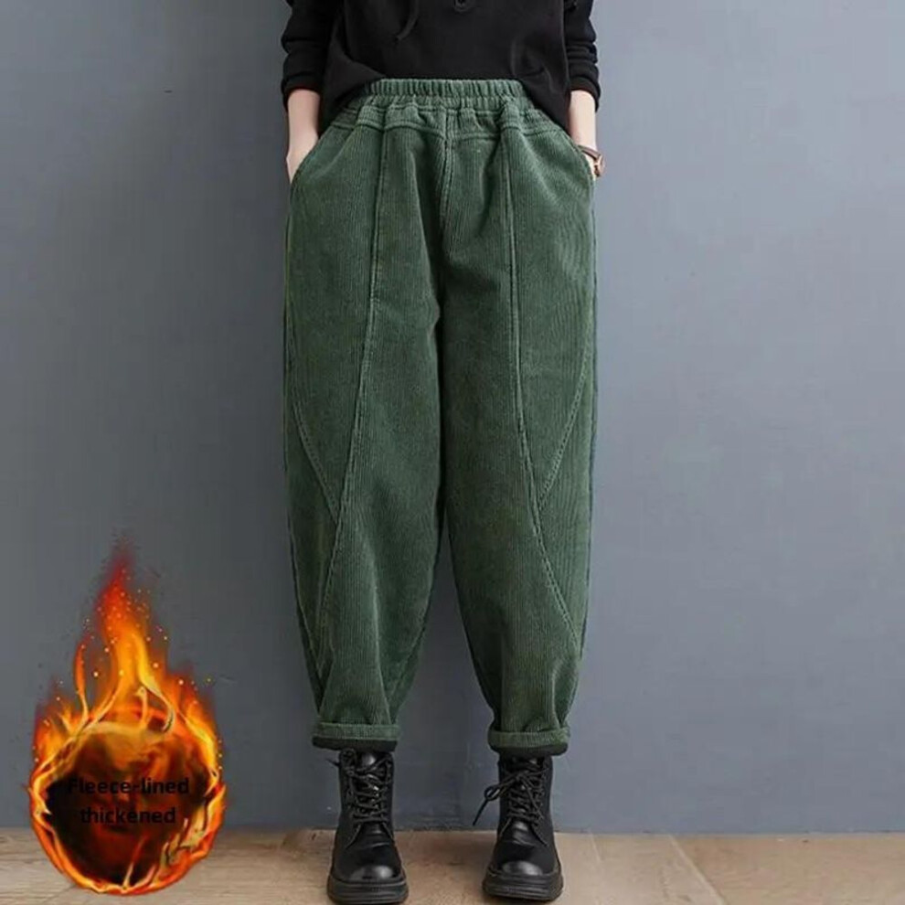 (green, XXL) Thickened Fleece-lined Corduroy Purple Harem Trousers For Middle-aged Women Winter Style Mom's Peony Pants-image-OPC-PMNSZCH-NEW