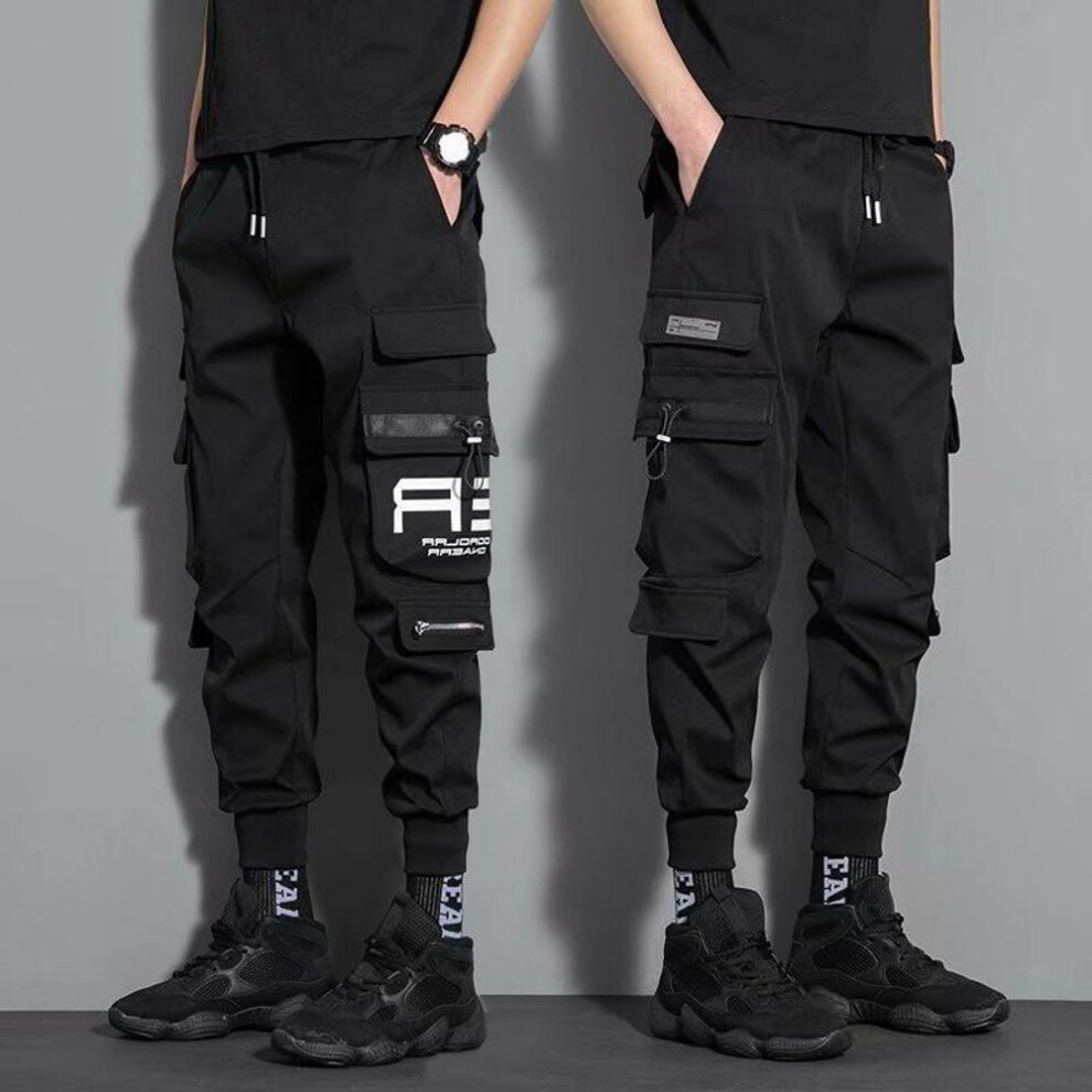 (black, XL) Thin Streetwear Casual Pants Men Ribbons Harem Jogging Pants Male Slim Fit Spring Cargo Pants Multi-pockets Women Trouser-image-OPC-PMNSZF8-NEW
