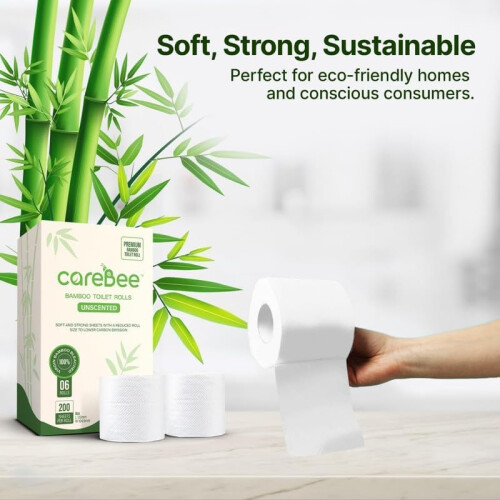 Bamboo Toilet Rolls 3-Ply Unscented 100% Bamboo Toilet Paper 200 Sheets Per Roll 36 Rolls Plastic-Free Eco-Friendly Biodegradable Compostable Vegan 1