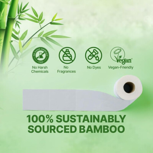Bamboo Toilet Rolls 3-Ply Unscented 100% Bamboo Toilet Paper 200 Sheets Per Roll 36 Rolls Plastic-Free Eco-Friendly Biodegradable Compostable Vegan 2