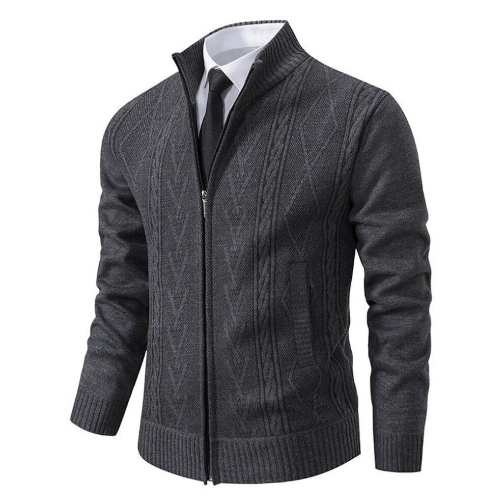 (dark grey, S) Autumn Winter Men's Knitted Sweater Coat Men's Cardigan Stand Up Collar Sweater Padded Warm Casual-image-OPC-PMNT2M8-NEW