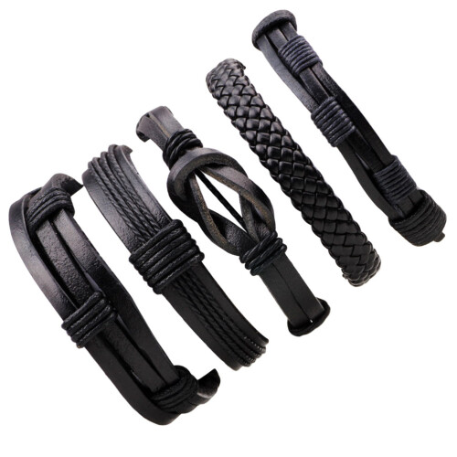 5 Pièces Bracelet En Cuir Main Pour
