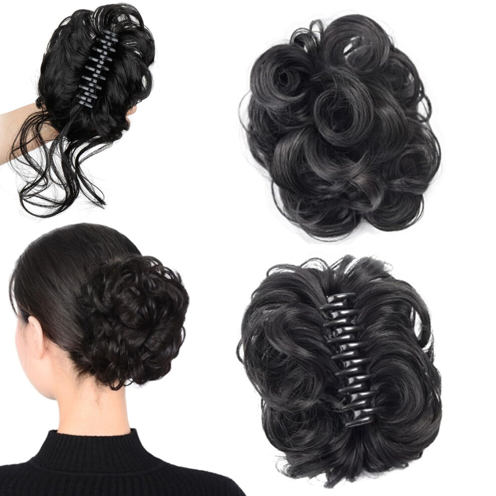 Unisex Black/Dark/Brown Bun Extension Clips 2Pcs Messy Bun Claw Clip For Women Voluminous Synthetic Bun Wig With Adjustable Clip