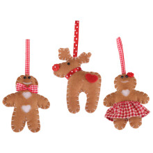 3Pcs Xmas Hanging Decorations Brown Cloth Cartoon Doll Figurines