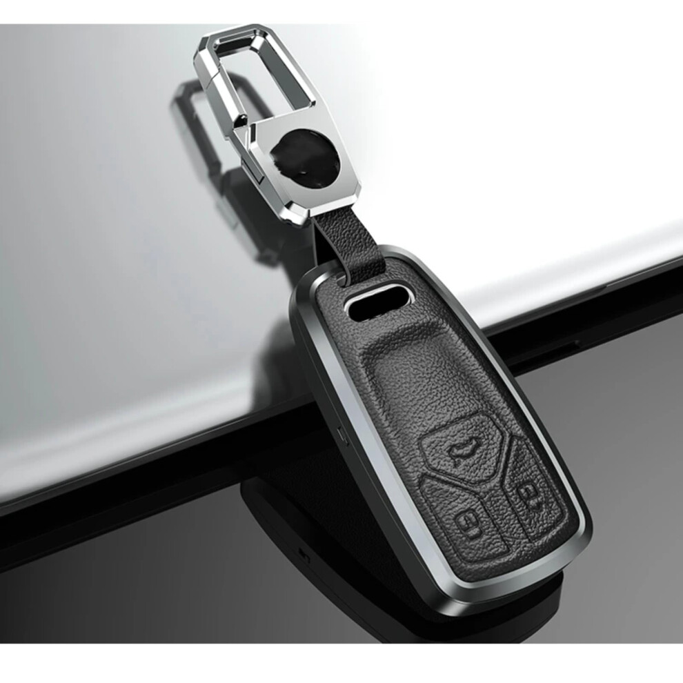Metal Leather Car Remote Key Case Cover Shell For Audi A4 B9 A5 A6 Q5 Q7 Tt Tts Tfsi Rs Keyless Fob Set Black 9067246458690
