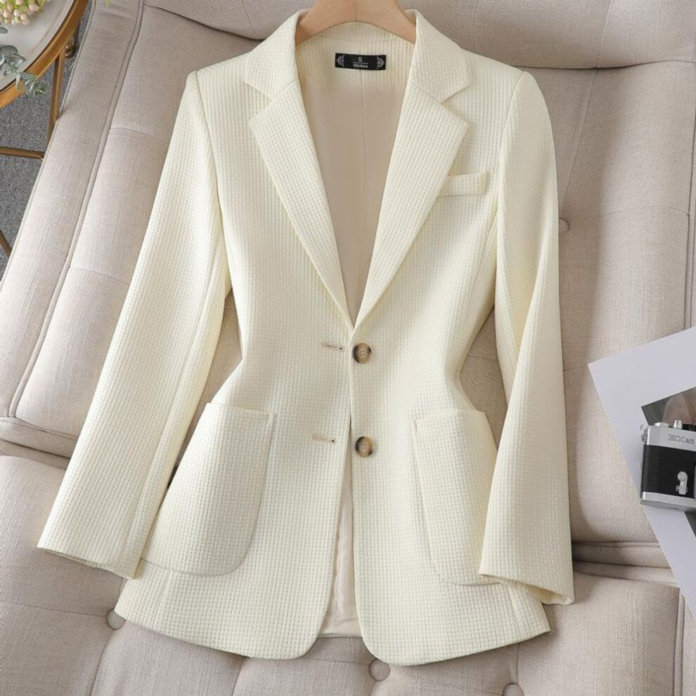 (beige, L) Women's Elegant Solid Blazer - Korean-style, Single-breasted For Spring & Autumn Commuter Casual Wear-image-OPC-PMNVH7M-NEW