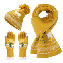 Fashionable Christmas Hat Scarf Gloves-Finger style yellow