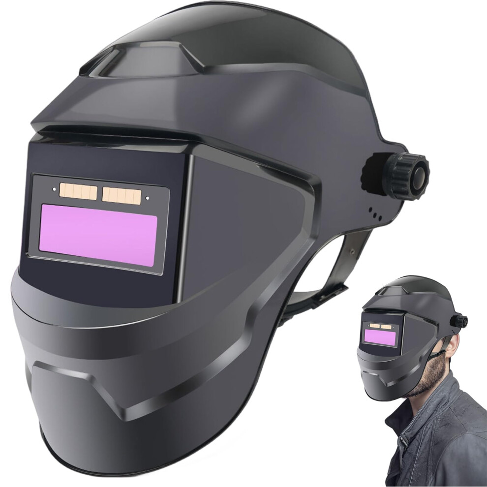Welding Helmet Solar-Powered Auto Darkening 8X11 Viewing Area, Lightweight Pp Hood, Lcd Lens 9105992860234