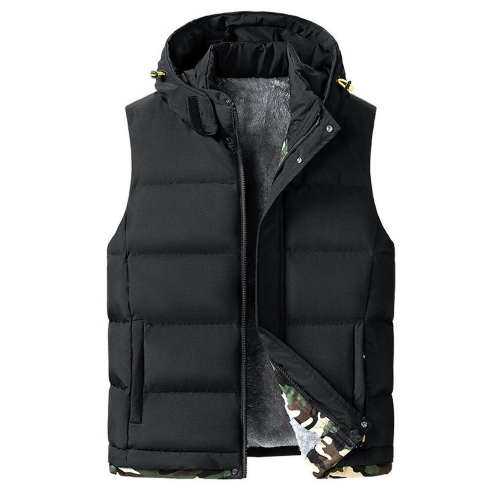 (XXL, black) Big Size Men's Padded Vest Hooded Zip-up Fleece Lined Sleeveless Jacket Male Winter Thick Warm Brushed Work Hiking Plus 9xl 10xl-image-OPC-PMNW8KS-NEW
