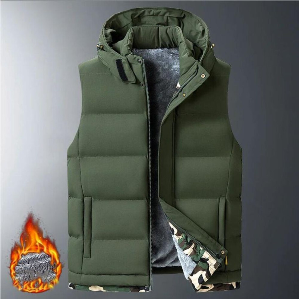 (XXXL, green) Big Size Men's Padded Vest Hooded Zip-up Fleece Lined Sleeveless Jacket Male Winter Thick Warm Brushed Work Hiking Plus 9xl 10xl-image-OPC-PMNW8MB-NEW