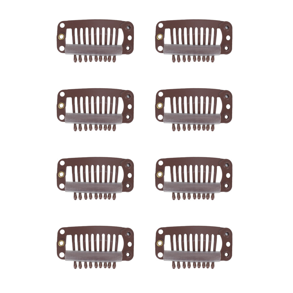 Unisex Brown 40Pcs Stainless Steel 9 Teeth Wig Clips 32Mm For Hair Extensions