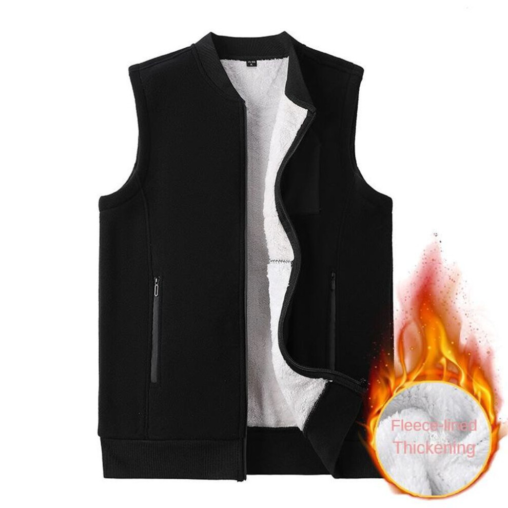 (XXXXL, black) Men Winter Vest Sleeveless Stand Collar Solid Color Fleece Thick Keep Warm Plus Size Neck Protection Winter Waistcoat For Daily-image-OPC-PMNX5C2-NEW