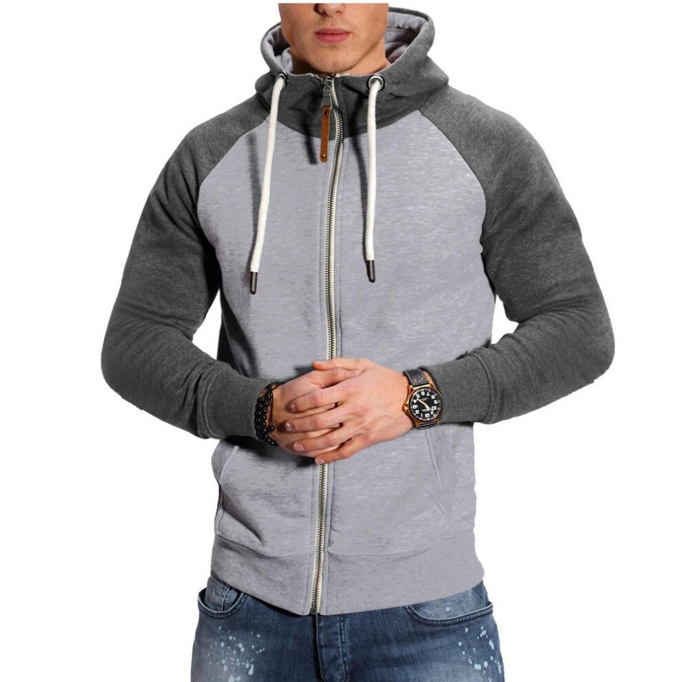 (light grey,dark grey, XS) Men's Hoodies Long Sleeve Sweatshirts For Men Zipper Hooded Pullover High Neck Men's Sweatshirt Top Jacket Coat Sweater-image-OPC-PMNX6YR-NEW