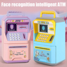 Large Electronic Piggy Bank with Face ID &amp; Password, 14*13*27.5CM, Blue/Pink
