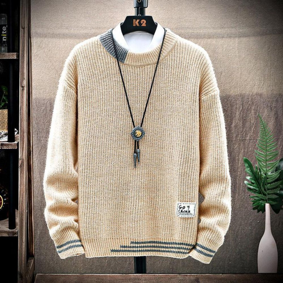 (beige, XXXL) Men's Long-sleeved Round Neck Thickened Autumn And Winter Letter Pullover Sweater Youth Korean Version Of The Slim Men's Sweater-image-OPC-PMNXFXN-NEW