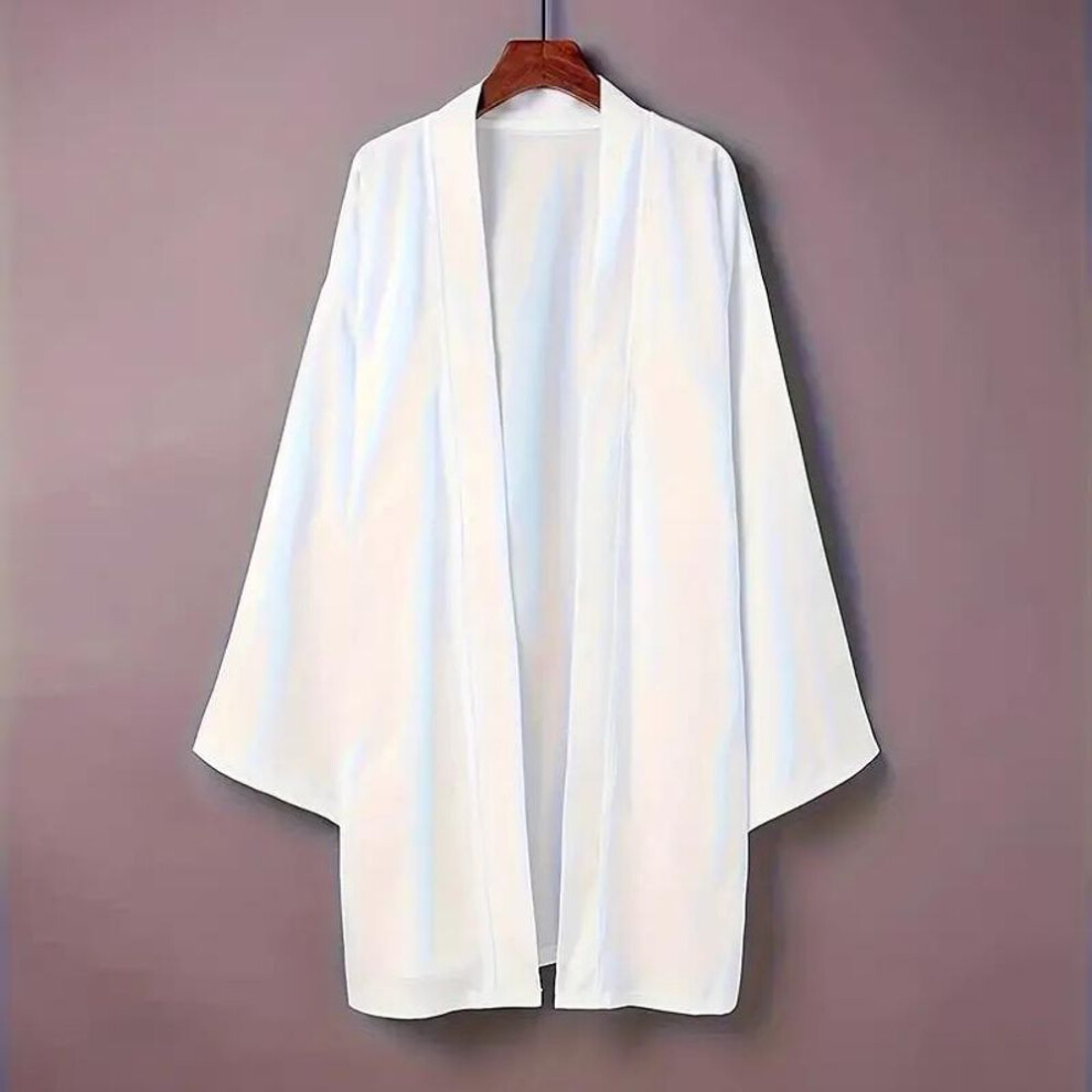 (white, S) Men's Long Solid Color Japanese Kimono Poncho Summer Casual Loose Women's Yukata Haori Beach Black Hiyoshi Shirt Jacket-image-OPC-PMNXGBT-NEW