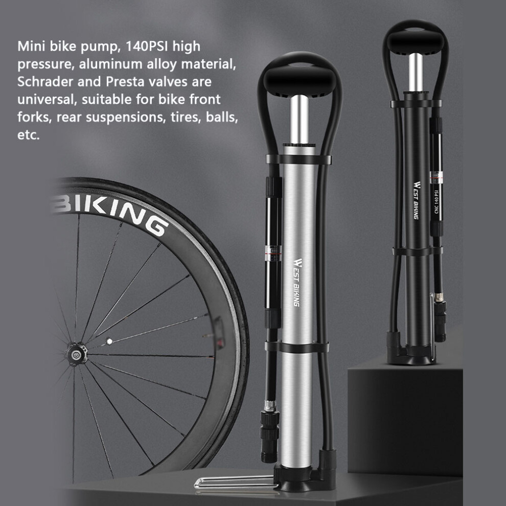 Mini Bike Pump 140PSI Aluminum Alloy, Portable with Pressure Gauge, Fits Presta & Schrader-image-OPC-PMNXHRD-NEW