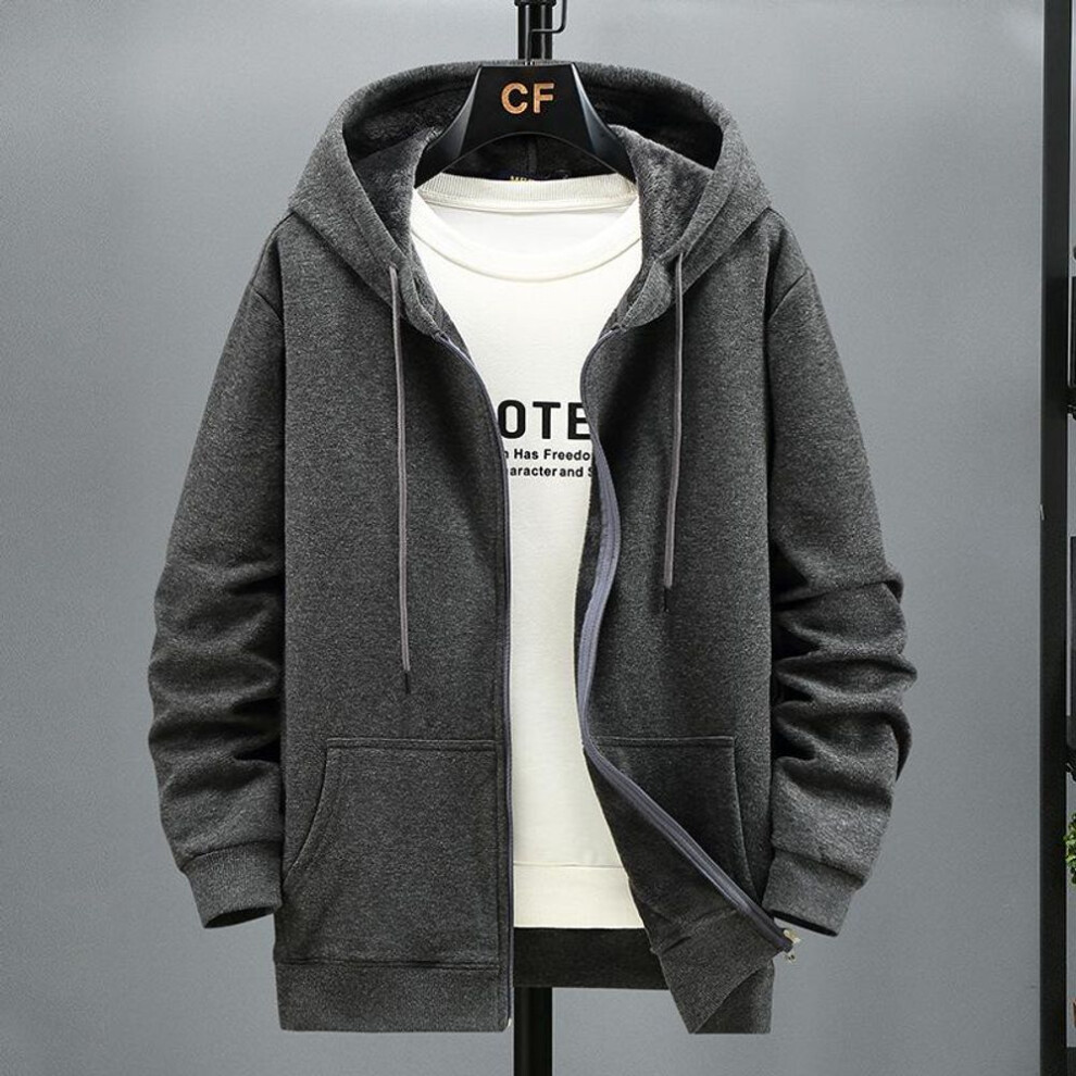 (grey, 12XL) Big Size Hoodie Men Hood Long Sleeve Sweatshirt Male Zip-up Loose Cotton Fleece-lined Casual Top Zipper Large Fat Plus 10xl 12xl-image-OPC-PMNXNPX-NEW