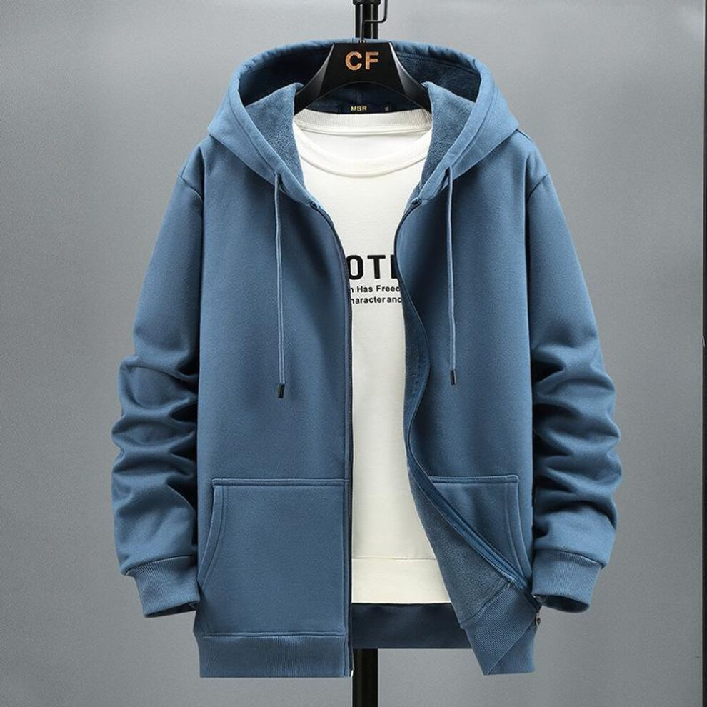 (denim blue, XXXXL) Big Size Hoodie Men Hood Long Sleeve Sweatshirt Male Zip-up Loose Cotton Fleece-lined Casual Top Zipper Large Fat Plus 10xl 12xl-image-OPC-PMNXNSS-NEW