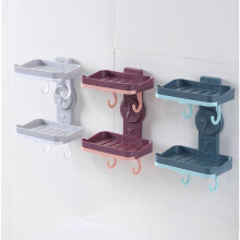 Double Layer Soap Dish Wall Mount Dishes Suction Cup Rack With Hook