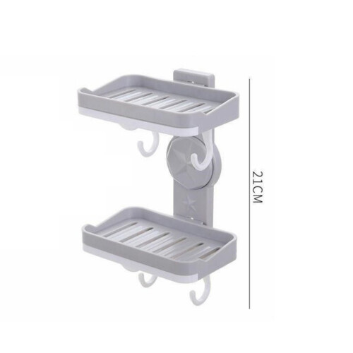 Double Layer Soap Dish Wall Mount Dishes  Suction Cup Rack With Hook 1