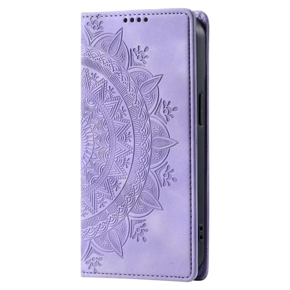 Case Embossed Mandala Leather Folio With Card Slots Kickstand Shockproof Magnetic Protection For Samsung Galaxy A12 Purple 9084446724608