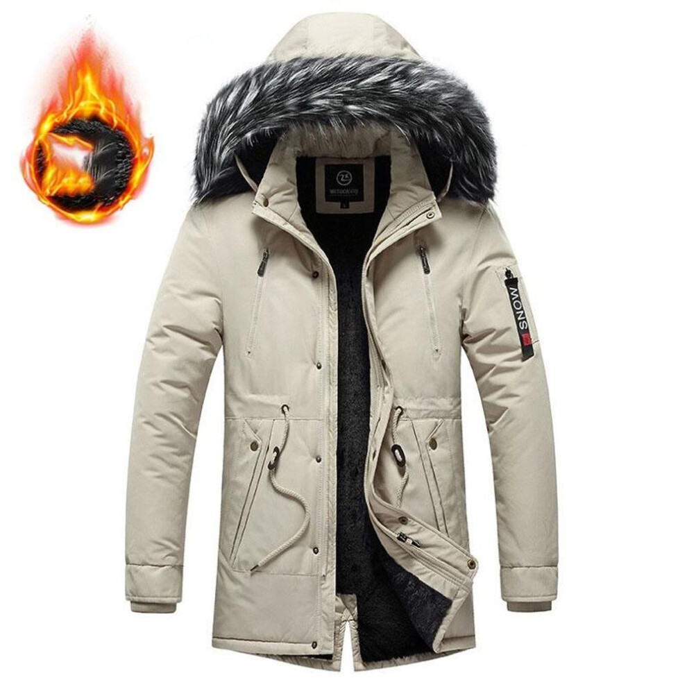 (khaki, XL) Mens Winter Jacket Mens Windbreaker Anorak Quality White Duck Down Jacket Fur Hood Removable Long Parka Male Coat Warm Thick Overcoat-image-OPC-PMNY9BX-NEW