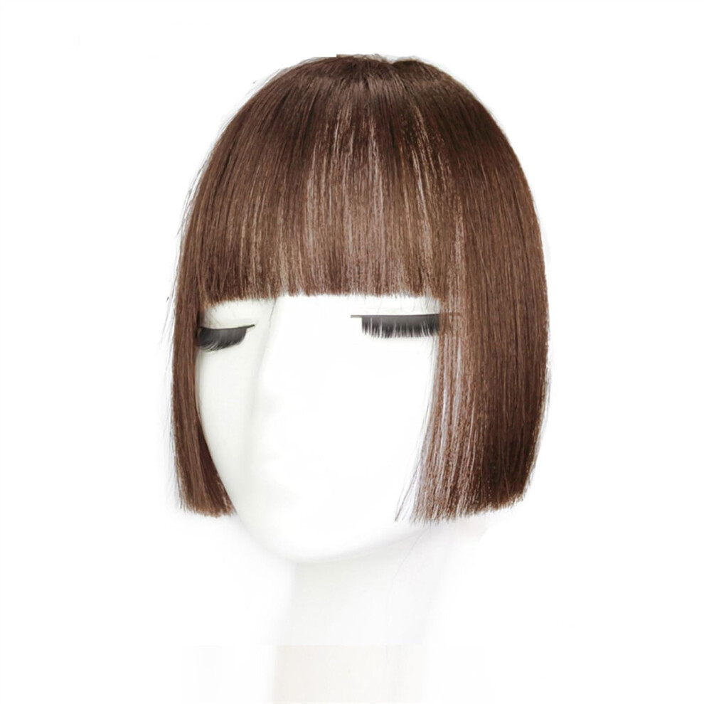 Unisex Brown Clip In Fringe Synthetic Princess Cut Bangs Wig Light Clip-In Hairpiece Natural Forehead