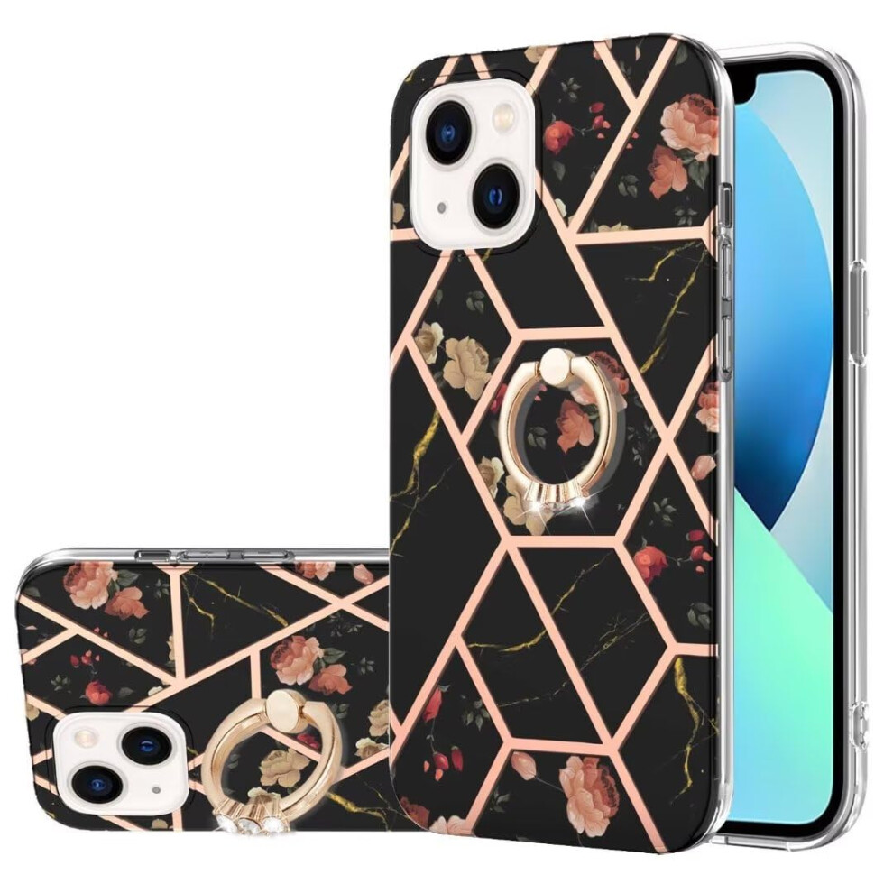 Marble Case With Ring Holder Stand Slim Glitter Glossy Soft Tpu Silicone Shockproof Bumper Cover For Samsung Galaxy S22 Black 9105992861330