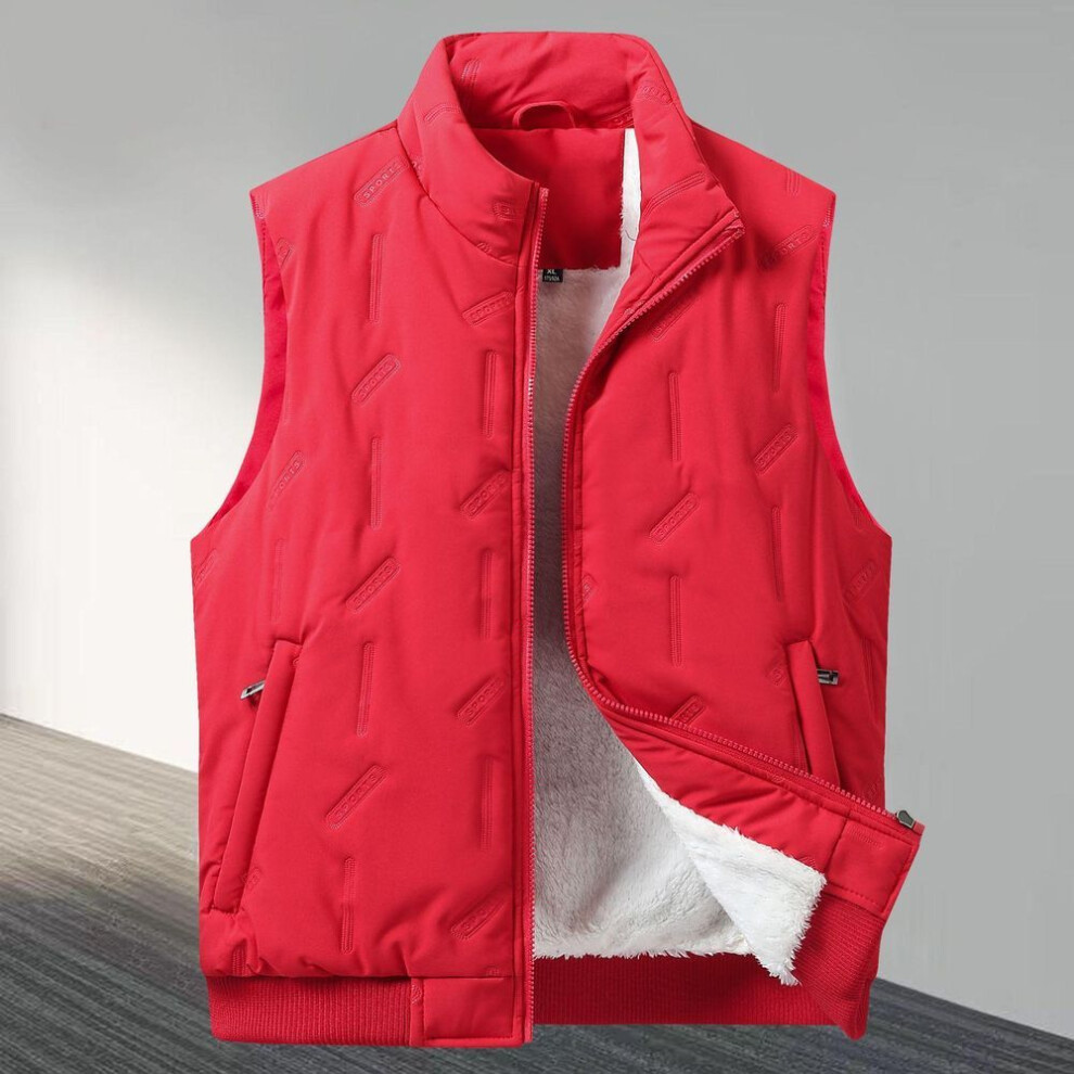 (S, red) Men's Winter Oversized Thickened Loose-fit Warm Vest Solid Color Casual Round Hem Outerwear Top-image-OPC-PMNYCJN-NEW