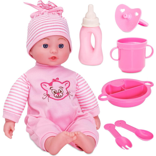 Molly Dolly Baby Doll Set - 40cm Talking Doll With Feeding Accessories Set