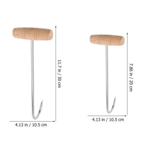 2St Köttkrokar Av Rostfritt Med Trähandtag T- 1