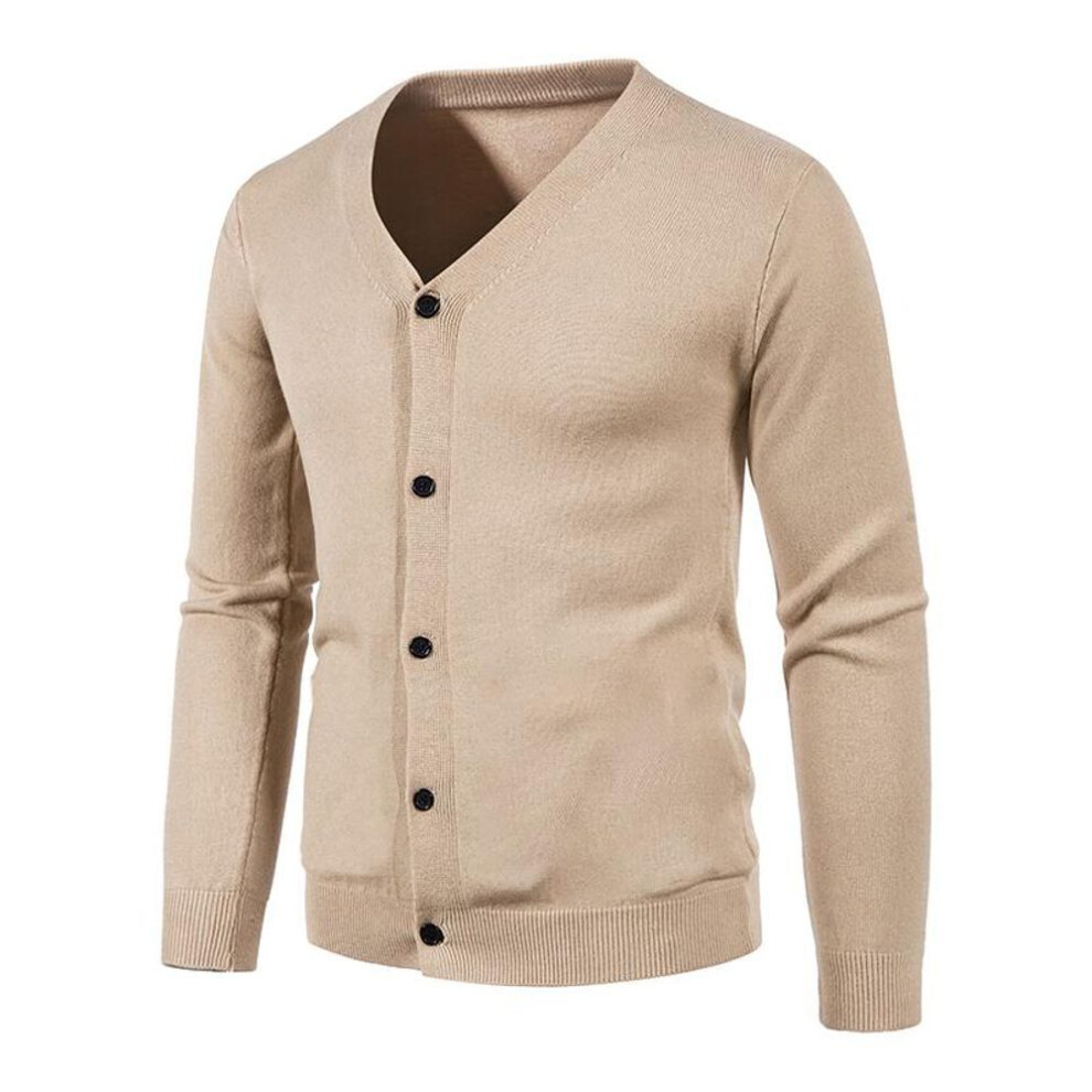 (beige, XXL) Spring Autumn Men's Knitted Cardigan Thin V-neck Basic Elastic Slim Fit Thin Sweater Solid Color Casual Versatile Coat-image-OPC-PMNYSK2-NEW
