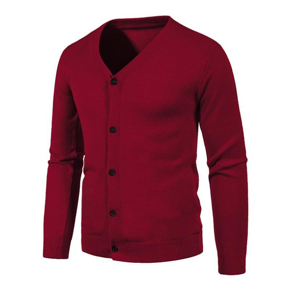 (wine red, XXXXXL) Spring Autumn Men's Knitted Cardigan Thin V-neck Basic Elastic Slim Fit Thin Sweater Solid Color Casual Versatile Coat-image-OPC-PMNYSNP-NEW