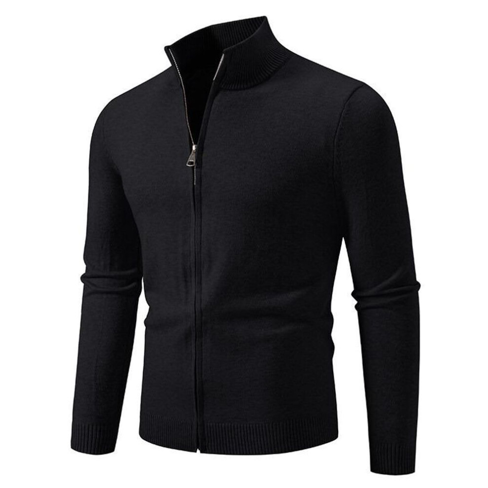 (black, S) Men's Sweat Jacket Pullover Casual Streetwear Knit Sweaters Cardigan Stand-up Collar Jumper Warm Zip Coat-image-OPC-PMNYSSV-NEW