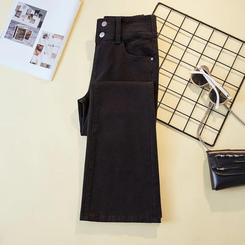 (black, 4XL) Women's Autumn Elastic High Waisted Slimming Pants Solid Color Plus Size Micro Flared Jeans-image-OPC-PMNYX8T-NEW