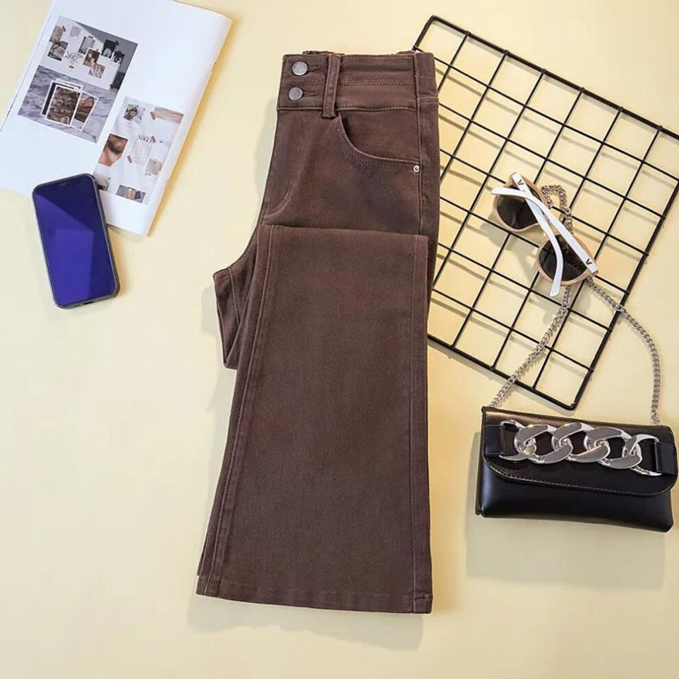 (coffee, 2XL) Women's Autumn Elastic High Waisted Slimming Pants Solid Color Plus Size Micro Flared Jeans-image-OPC-PMNYX9B-NEW