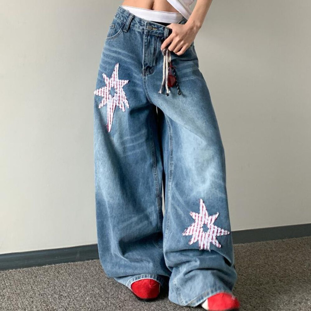 (blue, XXXL) Jeans Trendy Spring And Autumn Style Personalized Loose Pants American Retro Washed  Patch Jeans-image-OPC-PMNYXFN-NEW