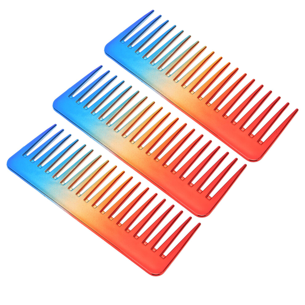 3pcs Gradient Color Wide Tooth Comb, ABS, 15.5x6cm, Flexible & Mini