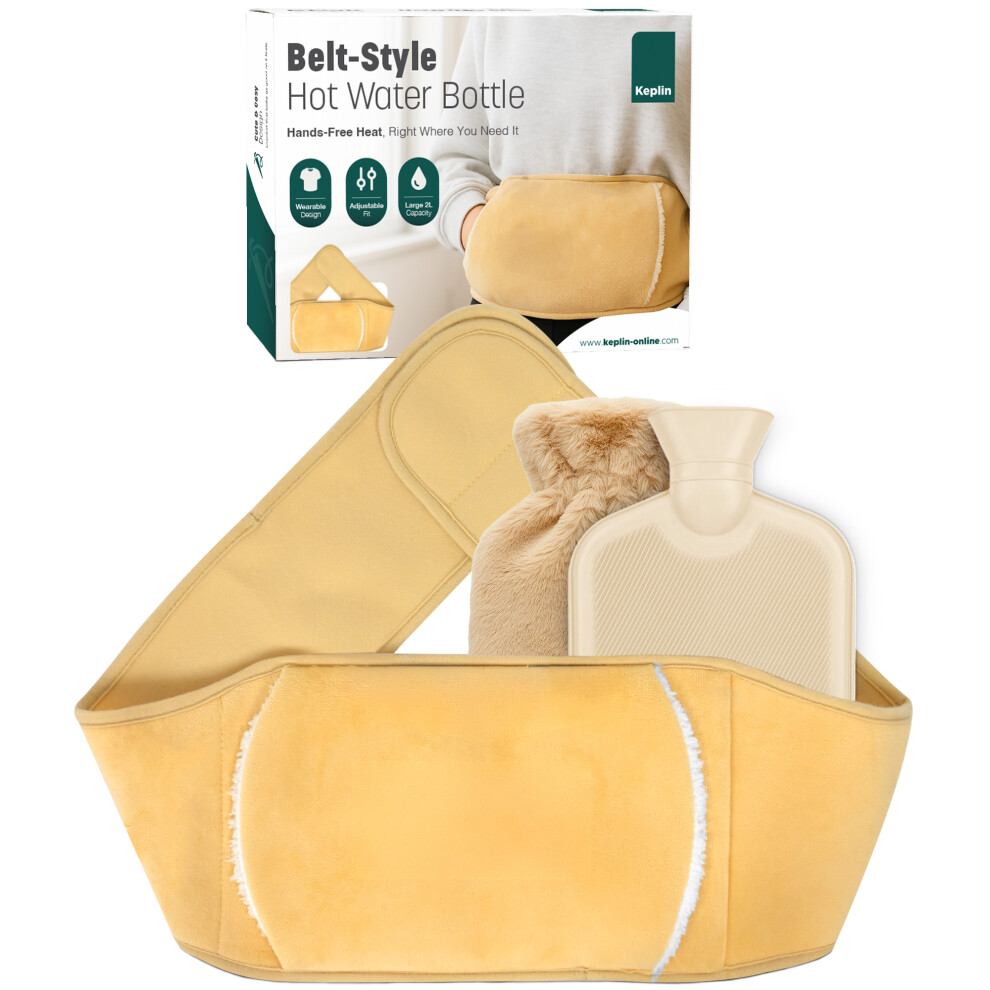 Keplin Hot Water Bottle Belt With Plush Waist Cover 2L, Cream