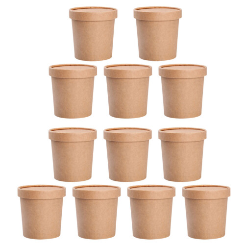 25 Set Engångssoppblandar Med Lock Sopbehållare Grötskålar (Khaki)